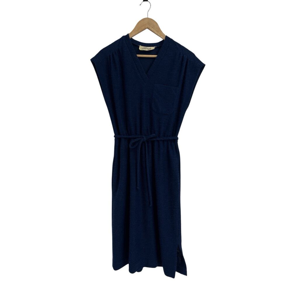 Vintage 70s Parade New York Navy Blue Sportswear Belted Dress Small